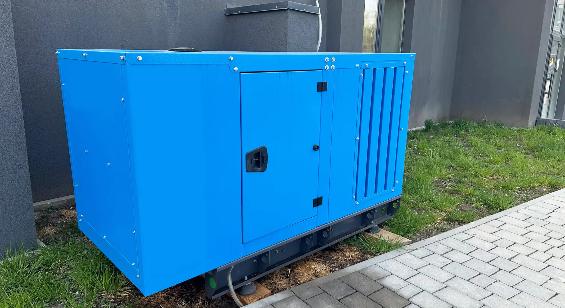 Blue generator installed for backup power support